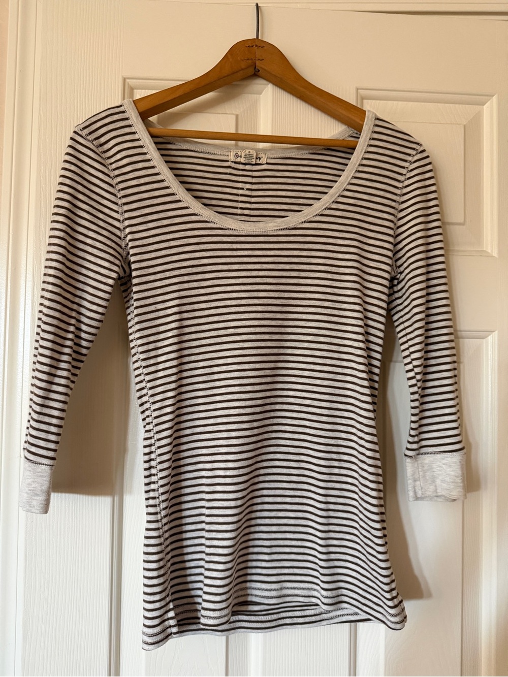 Brown and White Striped Scoop Neck Long Sleeve Tee